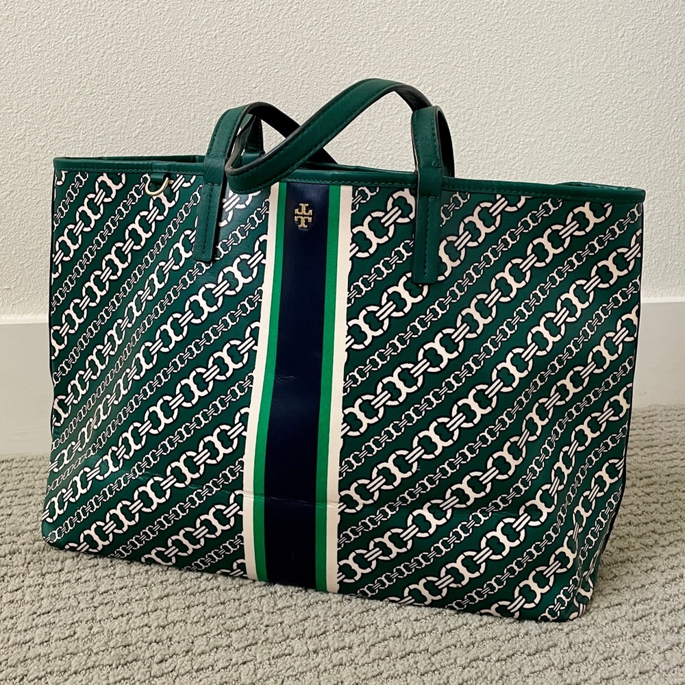 *SOLD* TORY BURCH emerald green Gemini Link Tote Bag